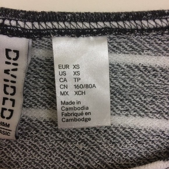 H&M Divided Womens Heathered Gray White Striped 3/4 Cuffed Sleeve Shirt XS Top - Picture 5 of 7